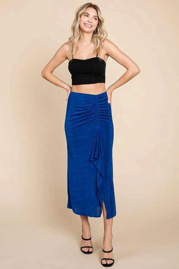 wholesale Ruching Drape Midi Solid Skirt culture code