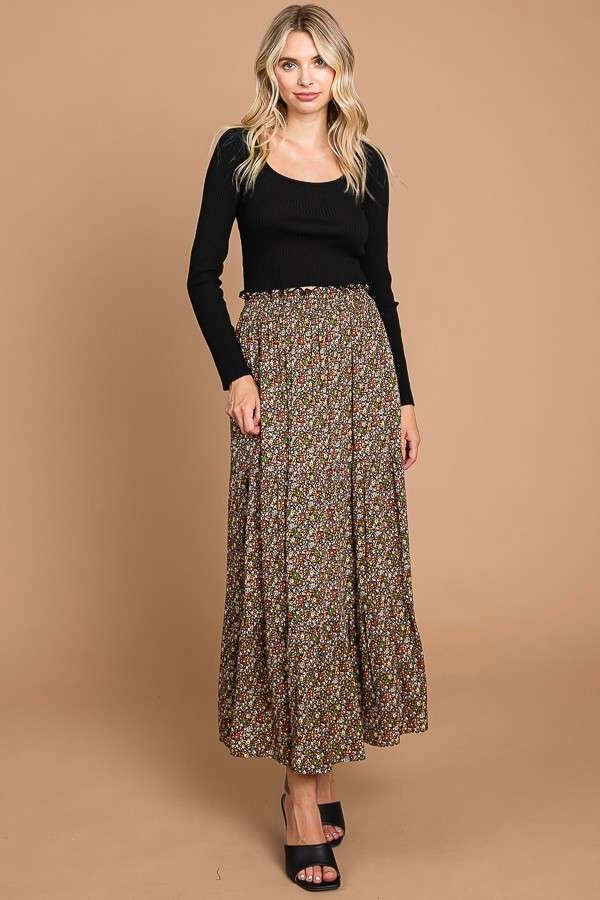 wholesale Smocking Waist Tired Print Skirt culture code